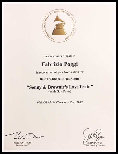 Grammy Awards Certificate from the Recording Academy  for Best Traditional  Blues Album