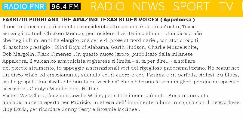 Recensione Texas Blues Voices Radio PNR
